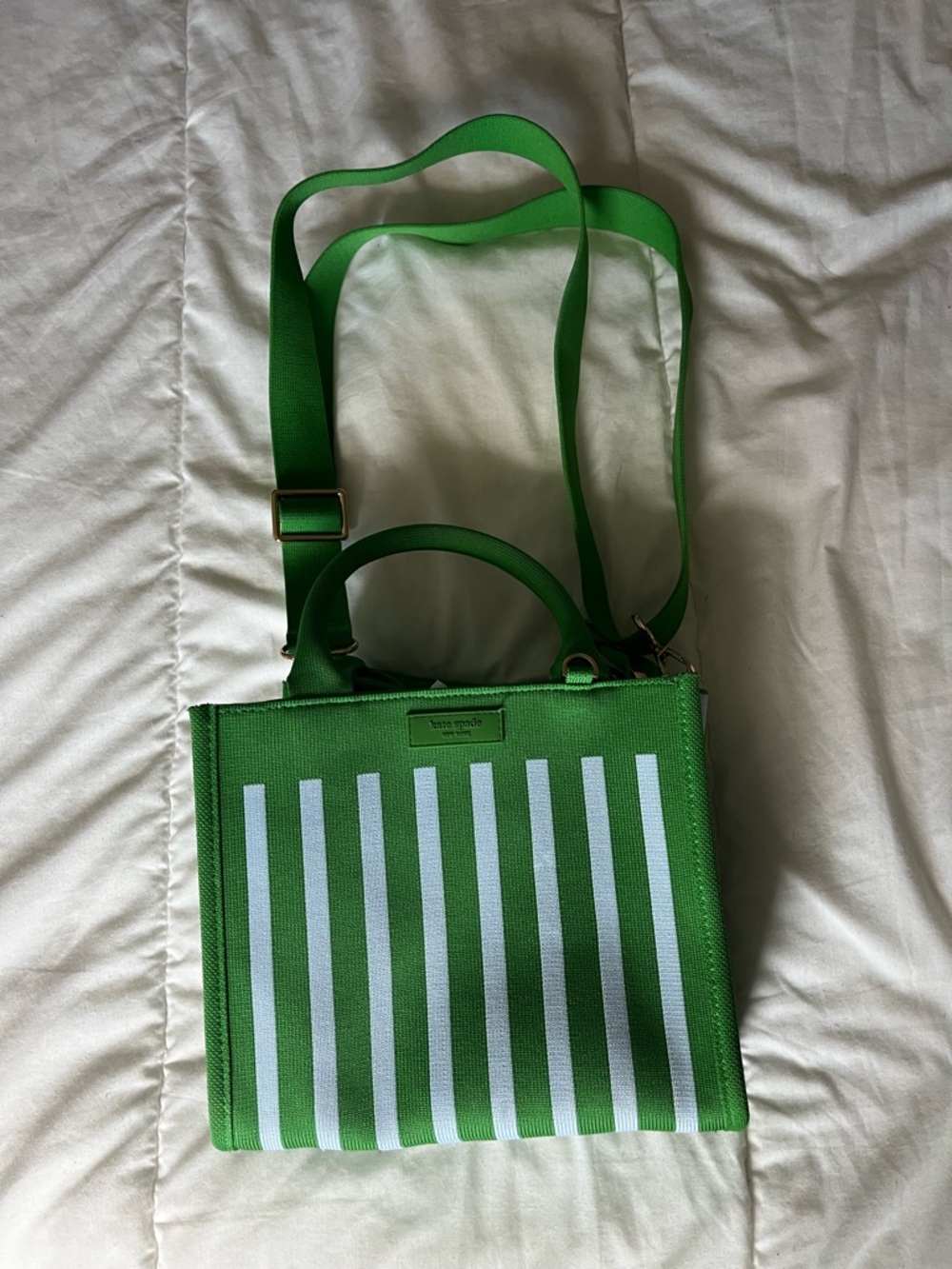 Kate Spade Green Striped Crossbody Tote